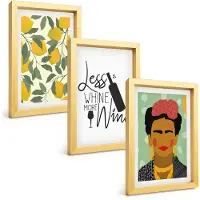 Tulup 4-Delige Schilderij Set - Citroenen Wijnfles Portret van Frida Kahlo - 20 x 30 cm - Stijlvolle Muurdecoratie - Slaapkamer