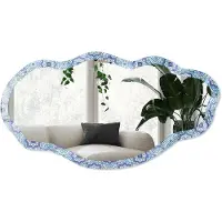 Wallfluent Meditatiepatroon Spiegel - Blauw Stijlvolle Wandspiegel - Organische Spiegel - Badkamer, Keuken, Hal - Geometrisch - 45x90 cm - Totale afmeting 52x97 cm