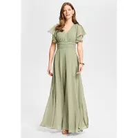 Swing – Jumpsuit – Chiffon – V-Hals – Saliegroen – Maat 44