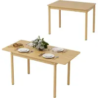 Puluomis Uitschuifbare eettafel, massief hout met opbergruimte, verstelbaar van 105-145 cm, geschikt voor 2-6 personen, draagvermogen 120 kg, geschikt voor woonkamer en eetkamer, naturel kleur