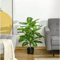 STILVORA Kunstplant Dieffenbachia Met Zementpot 95 Cm Kunststof Groen Voor Binnen En Buiten Realistische Bladeren