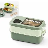 VHV -Lunchbox - Lekkagevrije Bento Box met 1400 ml Capaciteit, Handig Vakje voor Saus en Bestek voor Werk, School en Reizen - Groen
