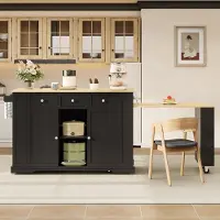 HAUSS SPOLE Keukenkast Keukeneiland Met Uittrekbare Eettafel En Opbergruimte Voor Keuken En Eetruimte MDF Zwart Natuurlijk 138 213 Cm