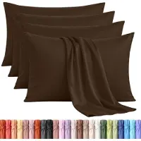 Famanu – Kussensloop set van 4, gemakkelijk te onderhouden, zachte geborstelde microvezel, krimp- en vervagingsbestendig - bruin, 50 x 75 cm