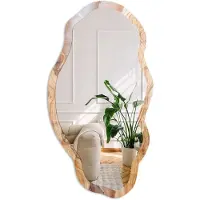 Coloray Houten Patroon Spiegel - Bruin Stijlvolle Wandspiegel - Organische Spiegel - Woonkamer - Rustiek - 45x90 cm - Totale afmeting 52x97 cm