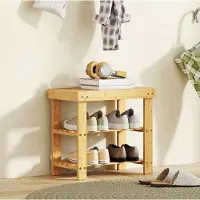 STILVORA Bamboe Schoenenbank 50 x 28 x 45 cm – Met Zitvlak En 2 Open Planken – Voor Hal, Entree En Kantoor – Natuurlijk Bamboe – Naturel