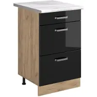 Vicco Keukenonderkast R-Line, Zwart hoogglans/Goudkleurig Eiken, 50 cm marmer werkblad