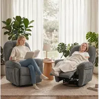 OKWISH Relaxfauteuil 95 X 94 X 104 Cm - Handmatig Verstelbaar Met 145 Graden Ligstand, 360 Graden Draaibaar En Wipfunctie - Chenille - Lichtgrijs