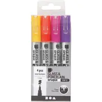 Packlinq Glas- & Porseleinstiften, lijndikte 1-2 mm, semi-dekkend, oranje, paars, lichtrood, geel, 4 stuk