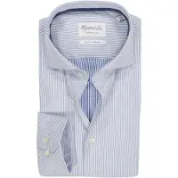 Michaelis slim fit heren overhemd - twill - lichtblauw gestreept - Strijkvriendelijk - Boordmaat: 43 (EU maat: XL)