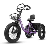 SmartAI Opvouwbaar Elektrisch Driewieler – 250W Dik Klapfiets E-Bakfiets – 48V 20.8Ah Accu – 20"x4.0" Vetbanden – 7 versnellingen – 130km Bereik – 20 Inch Elektrische vouwfietsen – Paars