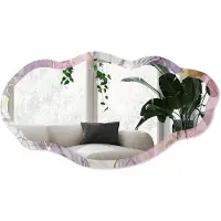 Wallfluent Marmeren Elegantie Spiegel - Roze Rechthoekige Spiegel Voor Interieur - Organische Spiegel - Slaapkamer, Woonkamer, Badkamer - Abstract - 45x90 cm - Totale afmeting 52x97 cm
