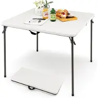 Costway Klaptafel, vierkant, 86 x 86 cm, campingtafel, inklapbaar, tuintafel met HDPE-tafelblad en draaggreep, balkontafel voor 4 personen, draagbare eettafel voor keuken, tuin, camping, wit