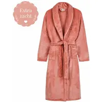 Decoware Badjas Roze XS/S – Zachte Polyflanel Dames Badjas – Sjaalkraag, Zakken en Riem