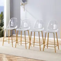 OKWISH Barkruk Set van 4 - Transparante Zitting Met Rugleuning En Metalen Onderstel - Voor Keuken Bar En Eetkamer - Kunststof - Goud