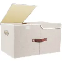 Famanu – Extra grote opbergdoos met vakken en deksels, stoffen opbergbak, opvouwbaar en wasbaar, 55x33x30 cm, beige