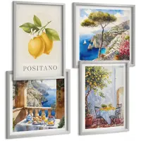Tulup 4-Delige Schilderij Set - Uitzichten op Positano met citroenen - Italiaanse architectuur - 40 x 40 cm en 40 x 60 cm - Muurdecoratie - Wanddecoratie - Hal - Decoratieve Schilderijen