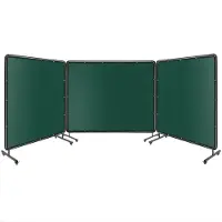 Happiq 3-panel lasbeschermingsscherm met frame - Transparante vinyl gordijnen met vergrendelbare zwenkwielen - Groen, 183x183 cm - Groen 6 x 6
