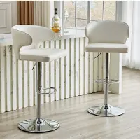 OKWISH Barkruk - In Hoogte Verstelbaar En 360 Graden Draaibaar - Set Van 2 Met Rugleuning En Voetsteun - Voor Keuken Of Bar - Kunstleer - Wit