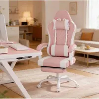MODFU Gamingstoel - Ergonomisch - Draaibaar - Massage - Mesh - Roze Wit