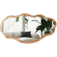 Wallfluent Houten Constructie Spiegel - Bruin Moderne Rechthoekige Wandspiegel - Organische Spiegel - Woonkamer - Rustiek - 45x90 cm - Totale afmeting 52x97 cm