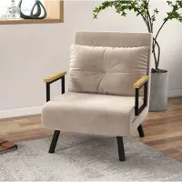 STILVORA Fauteuil 63 x 73 x 81 cm - Slaapfauteuil Met Verstelbare Rugleuning En Bedfunctie - Voor Woonkamer En Logeerkamer - Polyester Beige