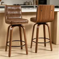 OKWISH Barkruk 40 x 48 x 90 cm - Draaibaar Met Rugleuning En Voetsteun - Voor Keuken, Bar En Eiland - Kunstleer En Hout - Roodbruin