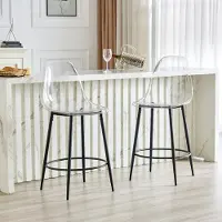 HAUSS SPOLE Barkruk - Transparante Set van 2 - Met Rugleuning en Voetsteun - Voor Keuken Eiland En Bar - Kunststof en Metaal - Zwart Transparant