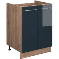 Vicco Wastafelkast Fame-Line, Donkerblauw hoogglans/Goudkleurig Eiken, 60 cm