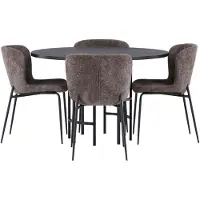 Ebuy24 Copenhagen eethoek eettafel zwart 4 stoelen bouclé bruin.