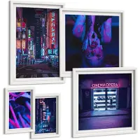 Tulup 4-Delige Schilderij Set - Neon nachtelijke stadsgezichten met een stedelijke sfeer - 50 x 50 cm, 20 x 30 cm en 40 x 60 cm - Wanddecoratie - Moderne Interieurdecoratie - Moderne Wanddecoratie