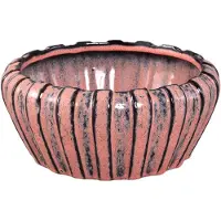 Ptmd Mirei Pink Ceramic Pot Vertical Ribbed Round Low S