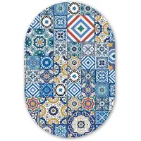 MuchoWow Muurovaal 80x120 cm - Ovale wanddecoratie Patronen - Bloemen - Blauw - Vormen - Ovalen schilderij - Muurdecoratie woonkamer - Kamer decoratie - Schilderijen - Wandcirkel