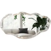 Wallfluent Marmeren Elegantie Spiegel - Grijs Elegante Rechthoekige Wandspiegel - Organische Spiegel - Woonkamer, Kantoor, Slaapkamer - Klassiek - 45x90 cm - Totale afmeting 52x97 cm