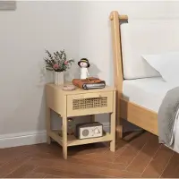 OKWISH Nachtkastje – Met Lade En Open Vak – Compact Voor Slaapkamer Of Woonkamer – Hout Naturel – 40 x 40 x 48,4 cm