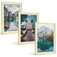 Tulup 4-Delige Schilderij Set - Meer met houten steigers en bergen - 40 x 60 cm - Decoratieve Schilderijen - Wanddecoratie - Hal - Woonkamer Decoratie