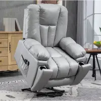 STILVORA Fauteuil 94 x 96 x 106 cm - Elektrische Relaxfauteuil Met Opsta Functie En Massage - Voor Woonkamer - Kunstleer Donkergrijs
