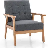 Costway Loungestoel voor de woonkamer, woonstoel tot 150 kg, moderne accentstoel met houten poten en leuningen, cocktailstoel, gestoffeerde stoel voor slaapkamer en kantoor,72 x 65 x 76 cm (grijs)