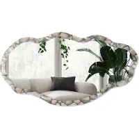 Wallfluent Steenstructuur Spiegel - Grijs Stijlvolle Wandspiegel - Organische Spiegel - Badkamer, Hal, Woonkamer - Rustiek - 45x90 cm - Totale afmeting 52x97 cm