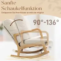 OKWISH Schommelstoel Fauteuil 89 x 70 x 97,5 cm - Verstelbare Rugleuning Met Voetsteun En Lendenkussen - Voor Woonkamer Of Slaapkamer - Stof Hout Metaal - Crème