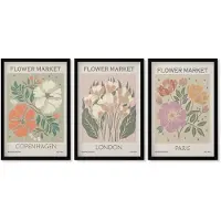 Wallfluent 3-Delige Schilderij Set - Bloemenposters Kopenhagen Londen Parijs - 40 x 60 cm - Wanddecoratie - Muurdecoratie - Moderne Interieurdecoratie