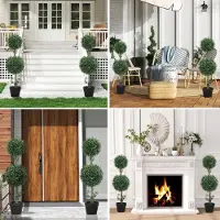 STILVORA Kunstplant Set Van 2 – Realistische Buxusbol In Pot – 91,6 Cm – Kunststof – Groen – Voor Binnen En Buiten – UV-Bescherming