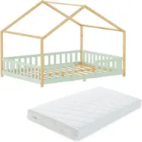 En.casa Kinderbed Treviolo met uitvalbeveiliging en matras 120x200 cm mintgroen en naturel []