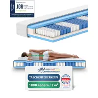 AM Qualitätsmatratzen - 1000 veren 7-zone pocketveringmatras 140x180 cm (H3) - Ergonomisch matras 140 x 180 met 1.000 veren - 24 cm Premium hoogte - Afneembare TENCEL Lyocell tijk - Made in Germany