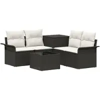 vidaXL Bankstel 6 st 4-zits Zwart en Crème Wit Poly Rattan en Staal