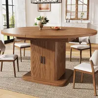 STILVORA Ovale Uitschuifbare Eettafel Met Opbergruimte En Schuifdeuren - Voor Woonkamer En Eetkamer - MDF En Metaal - Walnoot;Zwart - 110x110x75 Cm