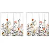 Torribaly 2-delig douchegordijn met 24 haken, aquarel botanische bloemen