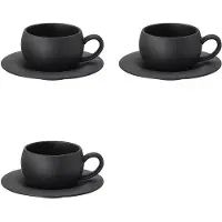 Typecat 3X 280 Ml Keramische Koffiemok, Stenen Gestookte Kop met Schotel, Ideaal voor Ontbijtmelk en Koffie, Eivormig Ontwerp A