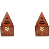 Jojomino 2X Houten Agarwood Sandelhout Doos Wierookbrander Antieke Aromatherapie Brander Creatieve Piramide Holle Wierookdoos
