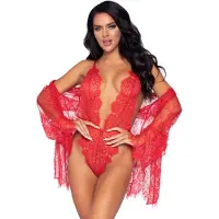 Leg avenue Floral lace teddy & robe